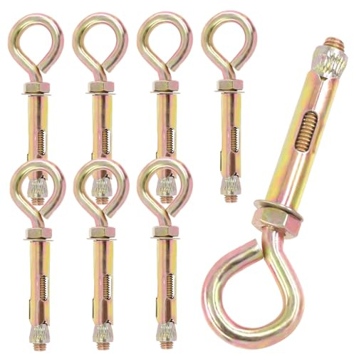 Keadic Lot de 8 boulons à œil M16 en béton, boulon à œil en zinc coloré, boulon à œillet d'épaule, vis d'expansion pour brique de béton, boulons à crochet fermé, vis d'expansion robustes pour mur