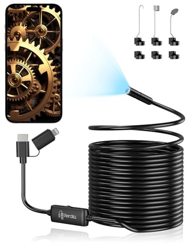 Ferdiiz Endoscopio per Smartphone, 1920P HD Telecamera Endoscopica con 8 LED, Sonda Impermeabile IP67 per Ispezione Tubi, per Android e iOS senza WiFi - 32,8 ft/10 m