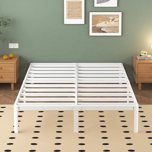 Lutown-Teen Cama 160x190 cm con Patas de Esquina Curvadas, Altura 30.5 cm, Marco de Cama Matrimonio de Metal Resistente con Somier de Láminas, Espacio Almacenamiento, Fácil Montaje, Blanco
