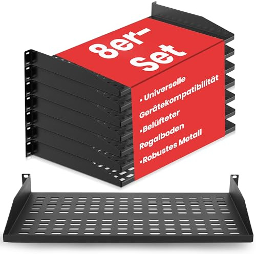 Pyle Fachboden - 8er Set 19 Zoll 1HE Rack Shelf – Belüfteter Stahl Rackboden für Netzwerkschrank & Serverschrank, Ablage für Patchpanel und Netzwerkgeräte, 50 kg Tragkraft