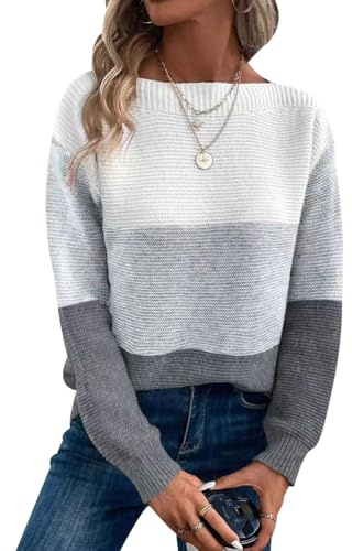 Sweater Mujer Jerséis Mujer Jersey Pullover Sueter Punto Mujer Manga Larga Invierno Primavera Jerseys Mujeres Jersey de Oversize Punto Ancho para Mujer Jersey Señora Suéter Tejido Mujer Gris 3XL