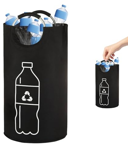 Vauki 115 l, contenitore per bottiglie di pegno, nero, grande raccoglitore di bottiglie pieghevole con manico in alluminio, stabile contenitore per vetri e bottiglie di pegni