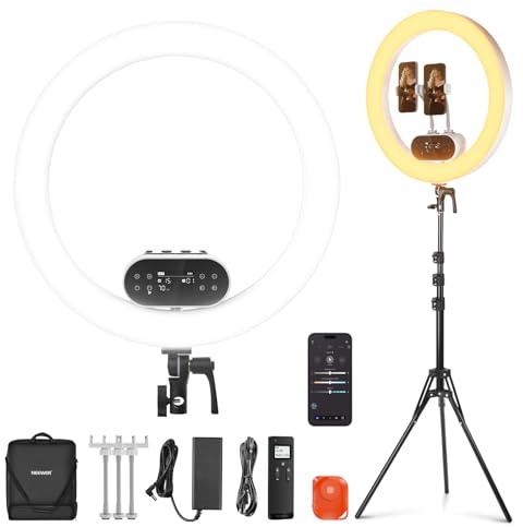 NEEWER 19 100W högpresterande LED-ringljus med stativ, RH100B | 3 mobilhållare för iPhone, 2900-7000K CRI97+, app- och 2,4G-styrning, selfie-, video-, smink- och streamingbelysning