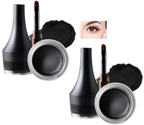 Black Gel Eyeliner Pot with Brush - Waterproof Smudge-Proof Long-Lasting Cream Eyeliner Set for Precise Application, High-Pigmented Matte Eye Makeup, Ideal for Winged Liner and Makeup Professionals