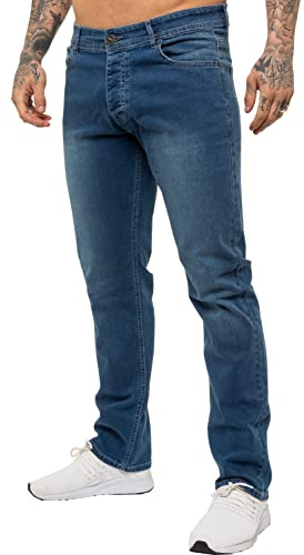 989Zé ENZO Pantalon Homme régulier Ajustement Coupe clasique Coton Stretch Denim Pantalon Jeans EZ359 Bleu Clair 44W / 32L