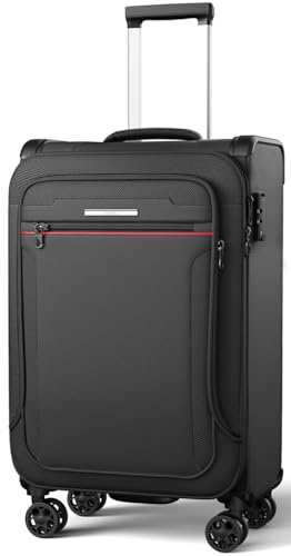 ABISTAB Weichschalenkoffer erweiterbar - Handgepäck Koffer klein 55x38x23cm, Stoffkoffer Trolley wasserfest, Reisekoffer mit 4 Rollen & TSA Schloss, 48 Liter, Schwarz