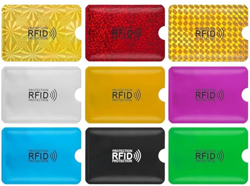 9 Pcs Credit Card Protector,Credits Card Holder RFID Blocking,Colorful RFID Bankcard Protection Accessories Kits Wallets Sleeves Safe Contactless Cards Blocker Prevent Debit-Cards Theft for Man,Women
