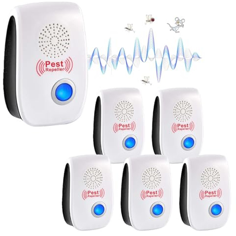 Repelente Ultrasónico Mosquitos, 6 Pack Electrónico Repelente Mosquitos Control de Plagas, Repelente Ultrasónico de Plagas para Anti Mosquito, Moscas, Ratones, Cucarachas, Arañas, Roedores