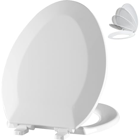 Angol Shiold Elongated Toilet Seat - Slow Close Hinges, Ergonomic Design with Grip-Tight Bumpers, Safe Easy-Clean PP Material (White, 18.5 Elongated)