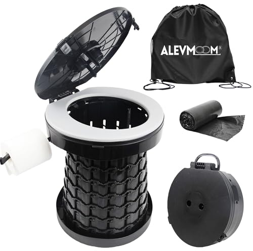 ALEVMOOM Toilettes de camping pliables - Diamètre : 34 cm - Maximum 600 kg - Avec sac de toilette - Toilettes pliantes pour le camping, la randonnée, la pêche, les voyages