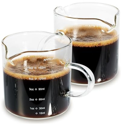PISTISJACK Set med 2 espressokoppar, 150 ml mätkoppar med skala Köksglas mätkoppar, latte macchiato glas, demitasse koppar, för espresso, latte, macchiato, isolerade kaffekoppar