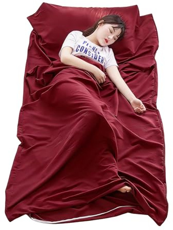 Xynovate Sacco Lenzuolo da Viaggio, Fodera per Sacco a Pelo e Lenzuolo da Viaggio 2 in 1, Sacco a Pelo da Viaggio Ultra Piccolo e Ultra Leggero, Ideale per Backpacking(220x90cm，Rosso)