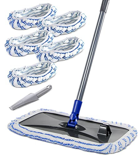 Masthome Balai à Franges Extra Large en Microfibre pour Le Nettoyage du Sol, Balai Plat de 40,6 cm avec 5 recharges réutilisables et lavables pour Une Utilisation Humide et sèche, Balai à poussière