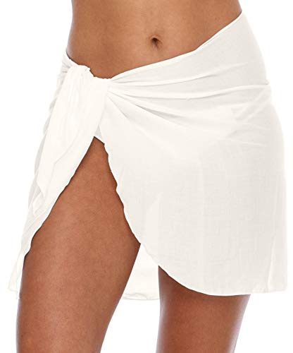 SHU-SHI Womens Mini Sarong Swimwear Bikini Cover Up Pareo Wrap Off White