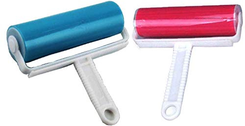 QKAIFRYSUG Resuable Washable Lint Roller Sticky for Pet Hair Cat Dog Remover Tool Pet Shedding Brush Cleans your Clothing Sofa (Pink, Blue)2 Pack