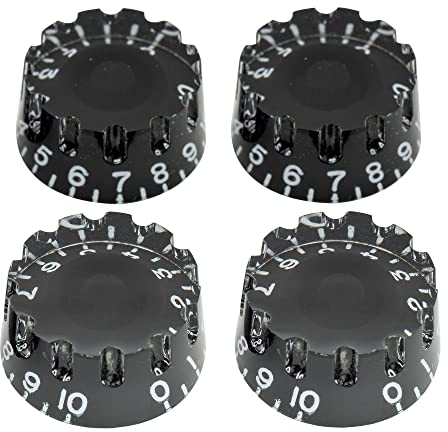Musiclily Pro Metrische Gitarre Knöpfe Potiknöpfe Knurled Speed Knobs für Epiphone Les Paul Style E-Gitarre Bass, Schwarz(4er Set)