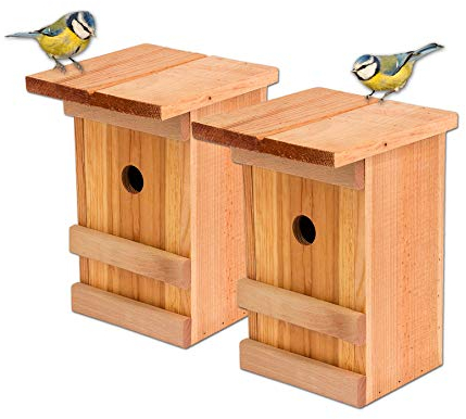 BigDean Nistkästen 2X Meisennistkasten Vogelhaus Meisen Vogelhäußchen Massivholz Vogelhaus 25,5 x 16 x 17 cm Einflugloch 28mm Nistkasten