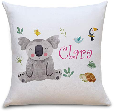 OWLBOOK® Koala Bär Kissen | Personalisierte Geschenke Konfirmation Jugendweihe Kommunion Firmung Einschulung Geburt Baby Kind | Geburtstagsgeschenke Ostergeschenke für Kinder | Polster m.Füllung