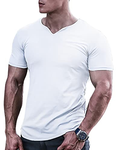 Herren Bodybuilding Athletic Shirts T-Shirts Schnell trocknendes Muskel Gym Workout Top Kurzarm Weiß M