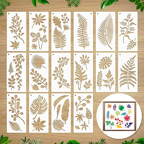 16 Stück Blätter Schablone, Blatt Wand Schablone, Journal Schablonen Set, Tropisch Blatt Schablone, DIY Malerei Zeichenschablonen, Zeichnen Schablonen, Für DIY Geschenkkarten, Sammelalben, Wände