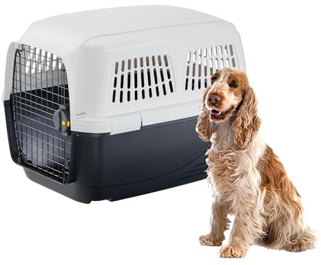 FerplastTrasportino Cane CLIPPER 4, IATA, Taglia Media max 20 Kg, Trasportino Rigido, Viaggio Animali Auto Aereo Treno, 71 x 50 x h 51 cm, Porta in Acciaio, Chiusura Sicura