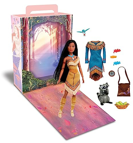 Disney Store Offizielle Pocahontas Storybook Kollektion Puppe, 29 cm, Mit Meeko & Flit, 2 Outfits, Accessoires, Malbogen für Aktivitäten und Spiele, für Kinder ab 3 Jahren