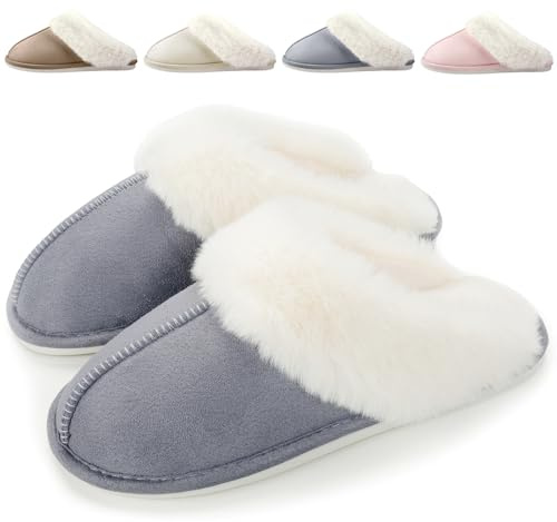 Zapatillas de Estar por Casa Mujer Hombre Invierno Zapatos Caliente de Lana Antideslizante Pantuflas Casa Peluche Forro Comodas Slippers, Gris, 44/45 EU