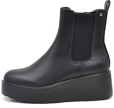 IF Fashion Stiefel Stiefeletten Chelsea-Schuhe für Damen, elastisch, Keilabsatz Q763, 110 schwarz, 37 EU
