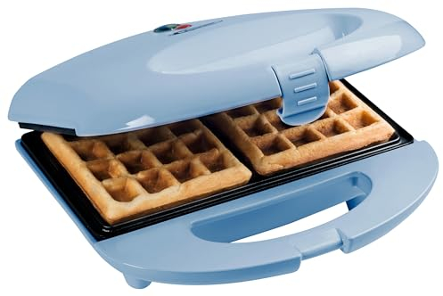 Bestron Brüsseler Waffeleisen im Retro Design, Waffelmaker für 2 belgische Waffeln, mit Antihaftbeschichtung & Backampel, 700 W, Farbe: Blau
