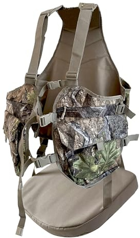 AUSCAMOTEK Camouflage Hunting Vest with Detachable Seat Cushion for Turkey Dove and Upland Bird Hunting -Woodland Spring