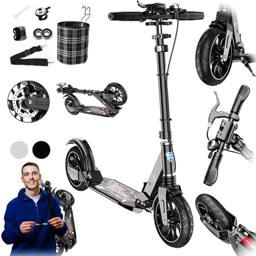 GHBXJX Cityroller Tretroller Erwachsene 150 kg Tragkraft, City Roller Kinder 8 Jahre, 200mm Big Wheel Kids Scooter mit Bremsen und Stoßdämpfern, Kickboard Klappbar & Höhenverstellbar,Schwarz