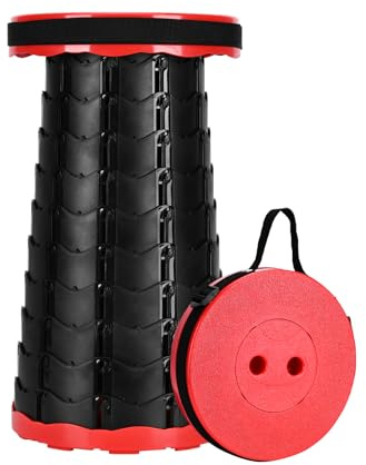 Podazz Tabouret Telescopique, Camping Tabouret Retractable Maxi Charge 397 LB pour La Pêche/BBQ/Intérieur/Activités Plein air avec Sangle de Suspension, Auteur Réglable(Rouge)