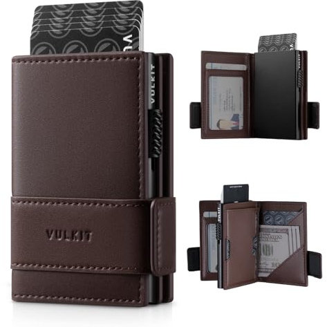 VULKIT Porta carte di credito Bifold Portafoglio in pelle pop-up per uomo Porta carte di credito con blocco RFID, può contenere 9 carte e banconote, tasca porta monete con cerniera