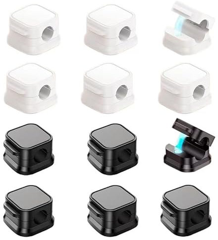 12 PCS Noir et Blanc Range Cable Bureau, Attache Cable Support de Câble Magnétique,Cacher le Support de Câble de Chargement de Téléphone, Support de Chargeur de fil Adhésif Fort Pour Table de Nuit