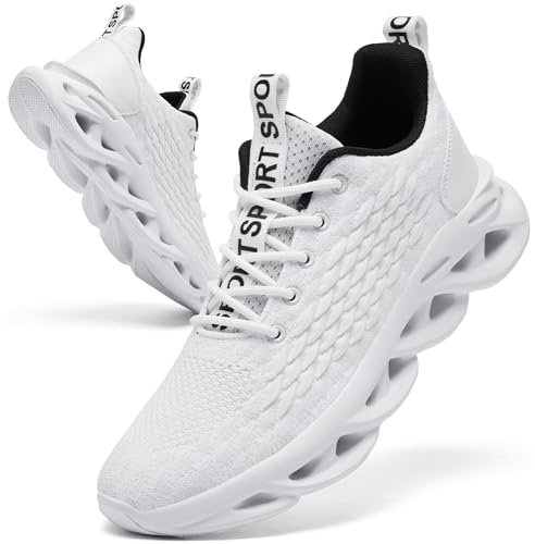 TIANZEBEN Herren Schuhe Turnschuhe Sportschuhe Laufschuhe Running Tennis Walkingschuhe Fitnessstudio Sneaker Freizeit Fashion Leichtgewichts Atmungsaktiv Weiß 45