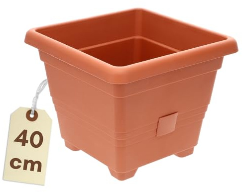 GarPet Pflanzkübel Groß Außen Pflanzkübel Rechteckig Blumenkübel Groß Blumenkübel Outdoor Balkon Kübel Blumentopf mit Bewässerungssystem Blumenkasten 40 Terrakotta