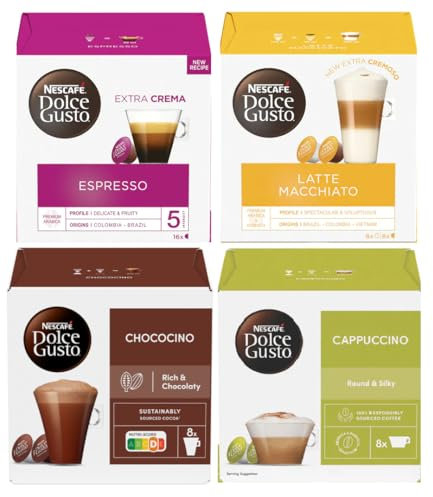 NESCAFÉ DOLCE GUSTO Variety Pack Coffee Pods, Flavours inc. Espresso, Latte Macchiato, Chococino, Cappuccino (Pack of 4, Total 64 Pods)