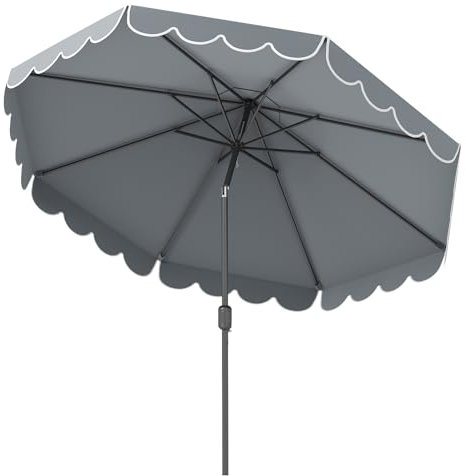 GOPLUS Sombrilla de Jardín Grande 250,5 x 302 cm, 35° de Parasol Excentrico con 8 Varillas, Mango, Toma de Aire Superior, Sombrilla de Exterior con Volantes para Playa, Patio, Gazebo (Gris)