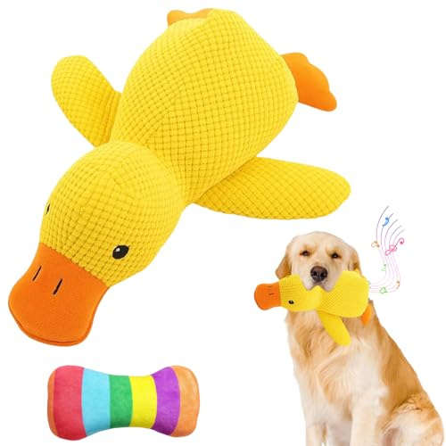 PangWuu Set di 2 anatre antistress per cani, giocattolo per cani con funzione cigolio, anatra e ossa per rilassarsi, 25 x 22 cm e 15 x 7 cm ossa