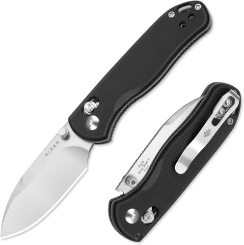 Kizer Drop Bear 2 EDC fickkniv, AEB-L Drop Point blad fällkniv | 7,21 cm vikbart blad svart G10 handtag, kuvertlås EDC kniv med räfflor på baksidan för män kvinnor V3619.2KD1