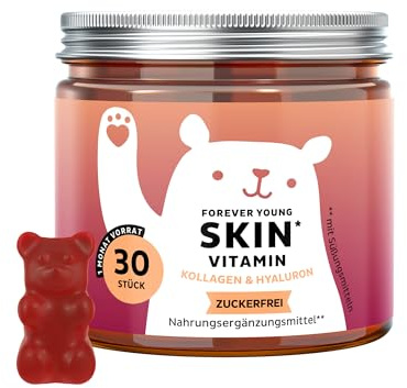 Forever Young Skin – Collagene Vitaminico & Acido Ialuronico – Gommose Anti-Age – con Vitamina C, E e Coenzima Q10 – 30 pezzi (1 mese) – Senza zuccheri – Bears with Benefits