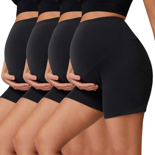 Mexholin 4 Pack Womens Maternity Shorts Over Bump High Waisted Belly Biker Pregnancy Shorts Yoga Workout Running Active Leggings