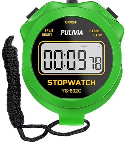Cronometro Sportivo con Pulsante Silenzioso e ON/OFF, Senza Orologio né Calendario per un Facile Utilizzo, Cronometro Digitale PULIVIA per Bambini, Allenatori, Allenamento e Corsa, Verde