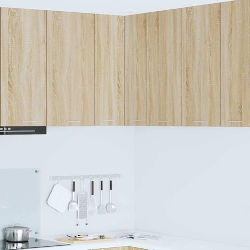 Mokuyary Armario colgante con almacenamiento, roble Sonoma y blanco, 57 x 57 x 80 cm, armarios de pared de cocina, armario de pared de baño, modelo 1 armario de esquina colgante de 57 cm de ancho y 80