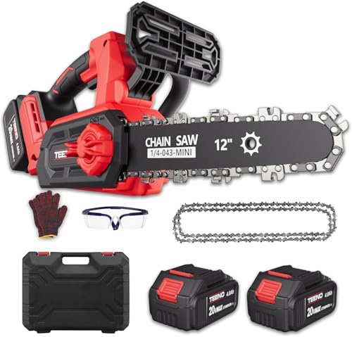 Motosega a Batteria 12 Pollici, 1200W Brushless Motosega Elettrica Senza Fili con 2 Batterie 4.0Ah e Caricatore, Serbatoio Olio 120ml, Tensione Catena Senza Utensili, Potatura Alberi e Taglio Legna