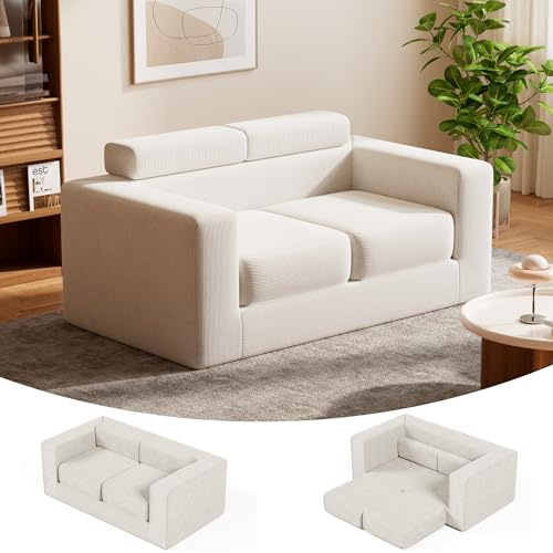 Confortil Canapé Convertible 2 Places avec Mousse Haute Densité, Canapé Lit Multifonctionnel avec 2 Coussins, sans Assemblage, Silencieux pour Salon & Chambre d'Invités