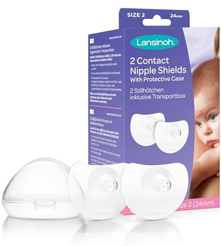 Lansinoh Stillhütchen 24 mm (Größe 2), 2 Stück inkl. Aufbewahrungsbox - angenehmes Tragegefühl - trotz Anlegeschwierigkeiten weiter stillen