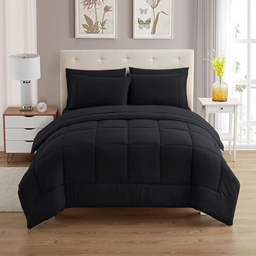 Sweet Home Collection Ultra Soft Down Alternative Set & Luxurious Bed Sheets, Polyester, Black, Queen