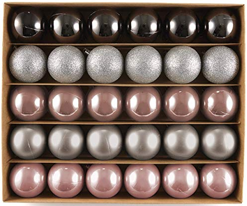 HEITMANN DECO Assortiment de 30 Boules de Noël - Décoration de Noël - Argenté/Rose/Gris à Suspendre - Assortiment de Boules en Plastique