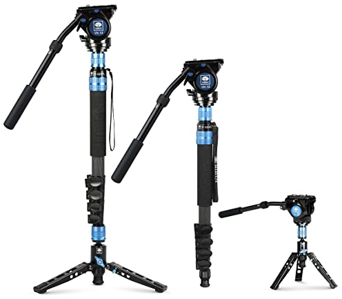SIRUI P-325FL Carbon Fiber Video Einbeinstativ Monopod Set mit Standfuß, 179,6cm (70Zoll), leichtes, mit VH-10-Flüssigkeitskopf, Stativbasis, Klappschlösser für DSLR-Kamera, max. Belastung 6kg